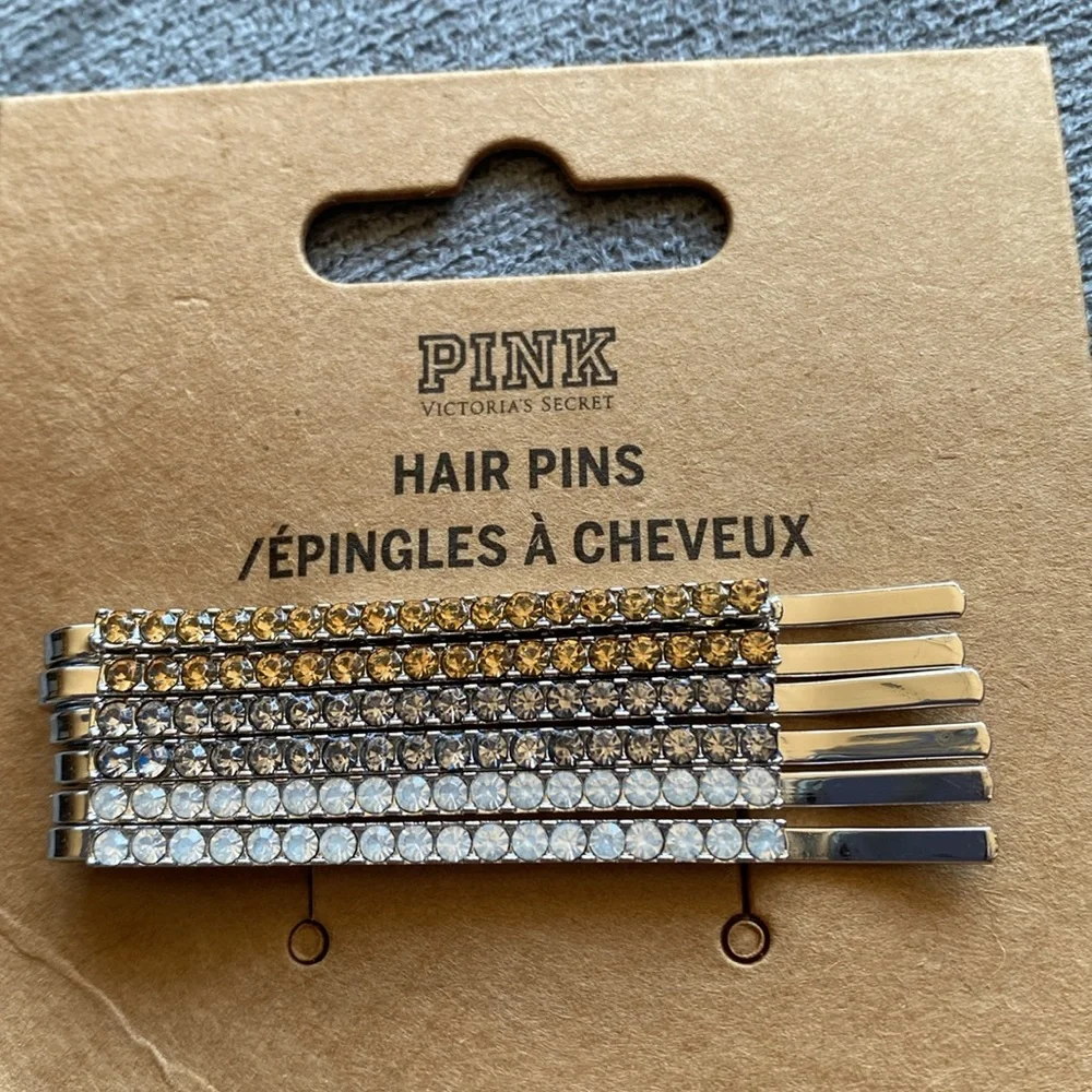 Pink Victoria's Secret rhinestone bobby pins and rhinestone barrette